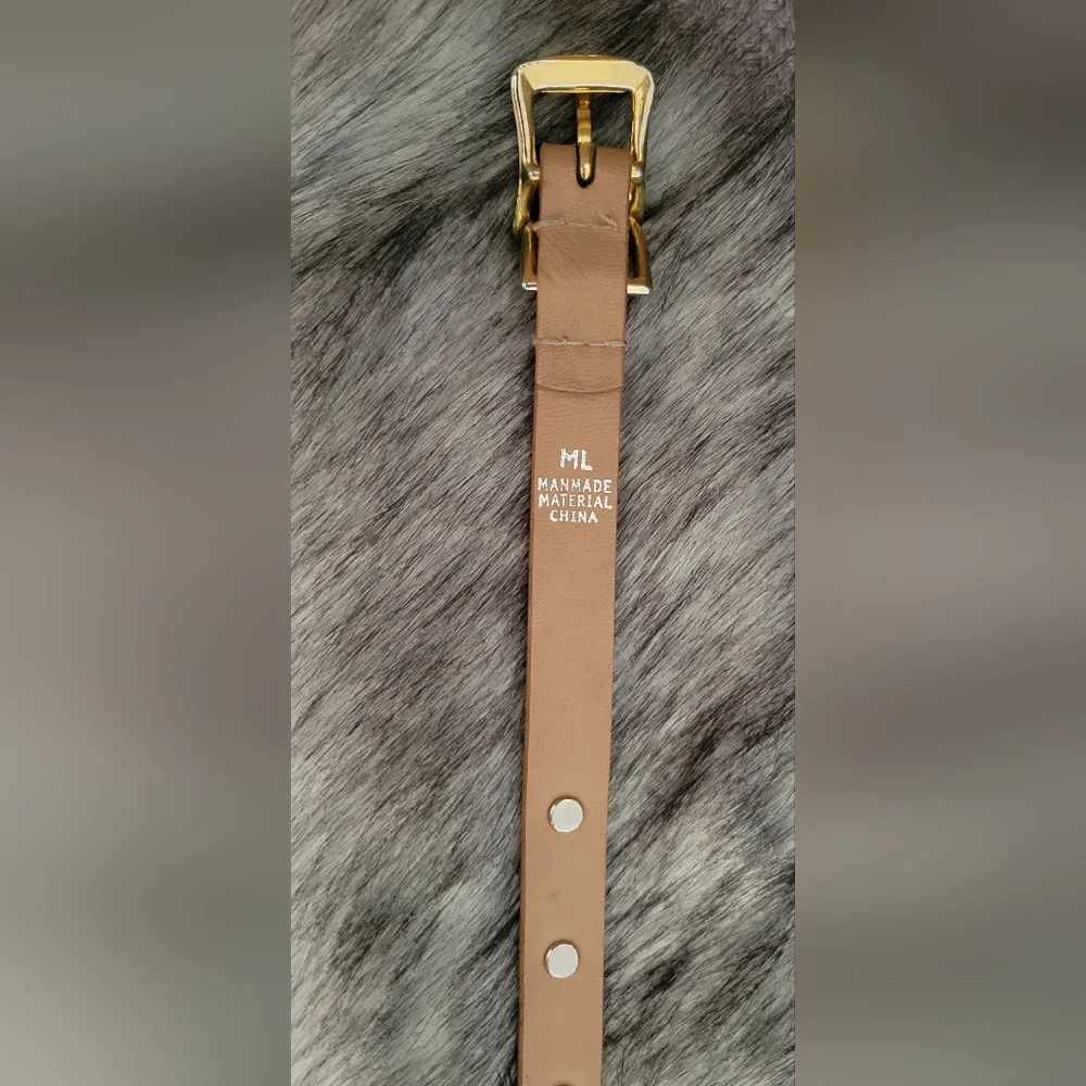 Dog collar, brown leather, breast cancer logo, 18